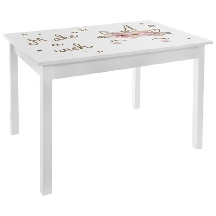 Table enfant - Bois blanc et rose - L 77 x P 55 x H 48 cm