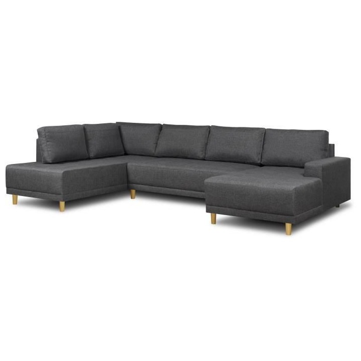 Canapé d'angle panoramique convertible JAKOB - 7 places - Gris - Scan
