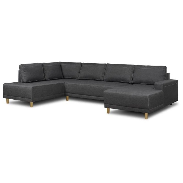 Canapé d'angle panoramique convertible JAKOB - 7 places - Gris - Scan