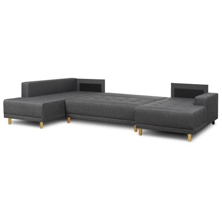 Canapé d'angle panoramique convertible JAKOB - 7 places - Gris - Scan