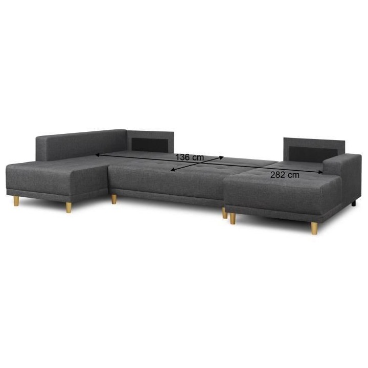 Canapé d'angle panoramique convertible JAKOB - 7 places - Gris - Scan