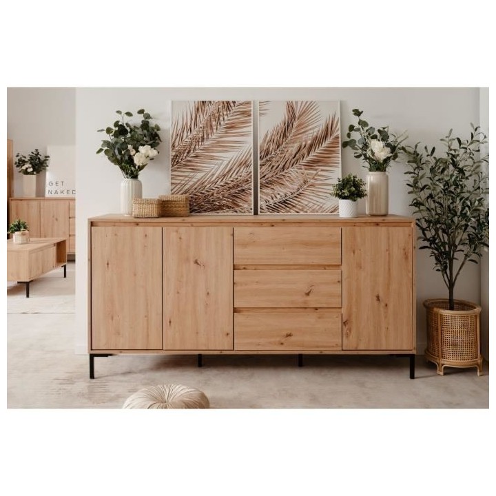 Enfilade Korsika 51A - Chene artisan - 3 portes, 3 tiroirs, 2 étagere