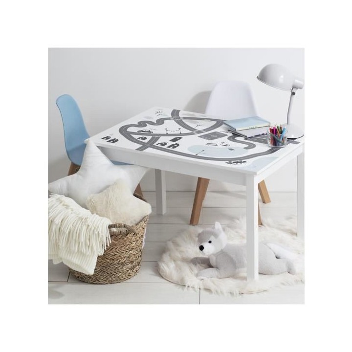 Table enfant imprimé circuit de voiture - Bois Blanc - L 77 x P 55 x