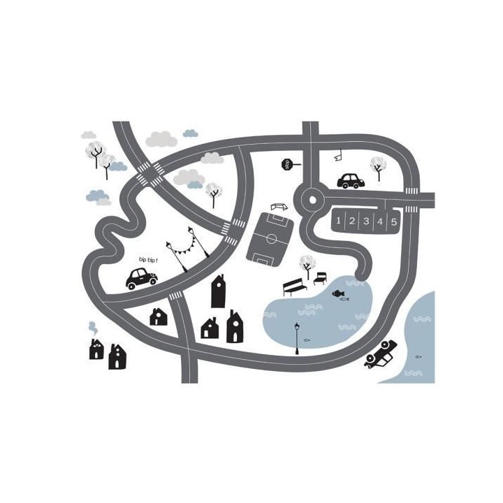 Table enfant imprimé circuit de voiture - Bois Blanc - L 77 x P 55 x