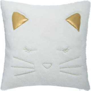 Coussin Fake Fur Chat 100% polyester - Blanc
