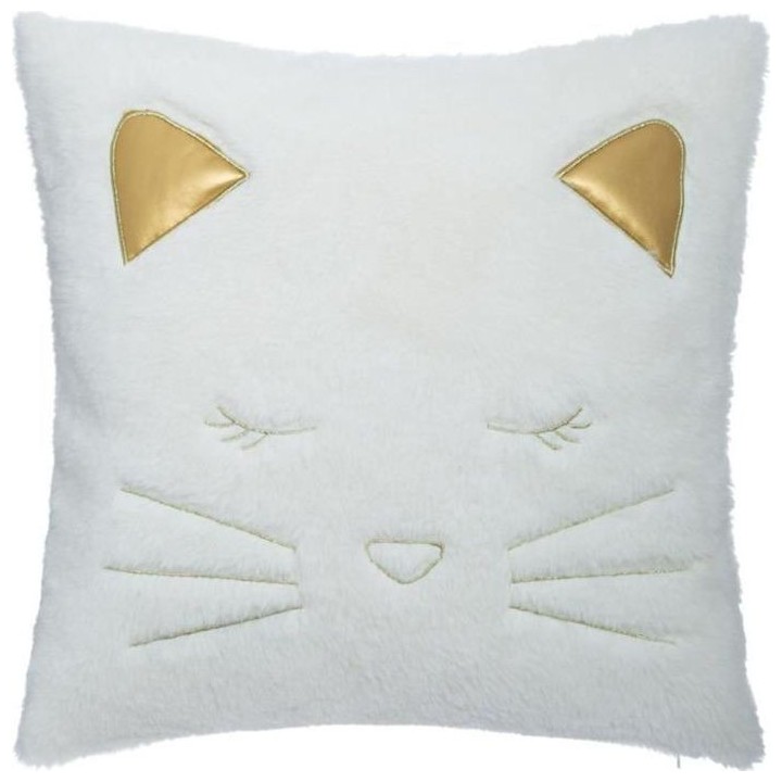 Coussin Fake Fur Chat 100% polyester - Blanc