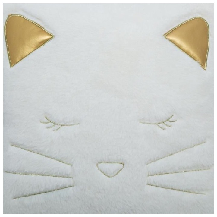 Coussin Fake Fur Chat 100% polyester - Blanc