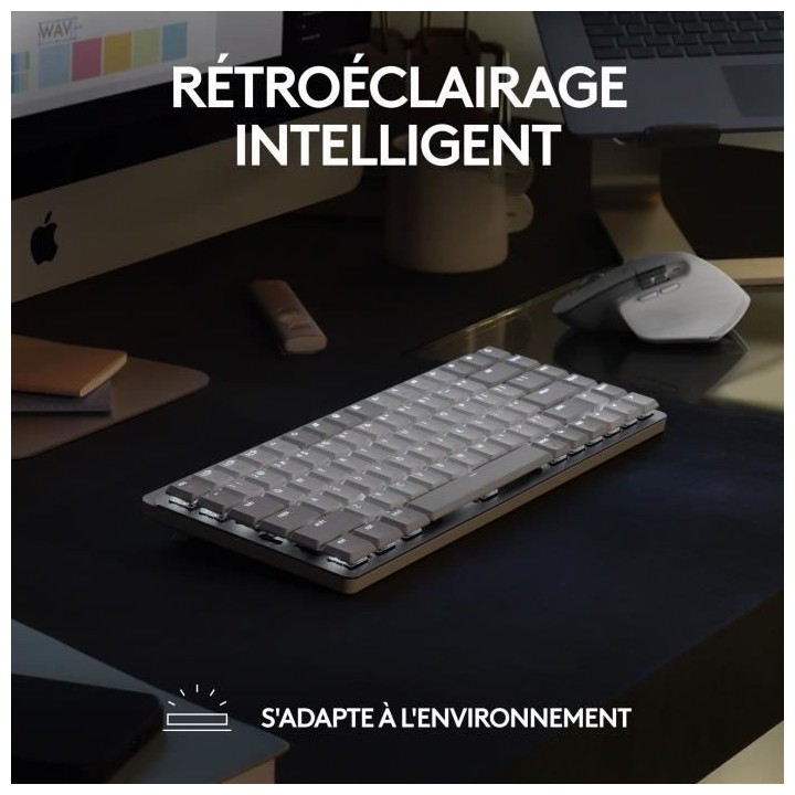 Logitech - Clavier sans fil pour Mac - MX Mechanical Mini - Gris Sidé