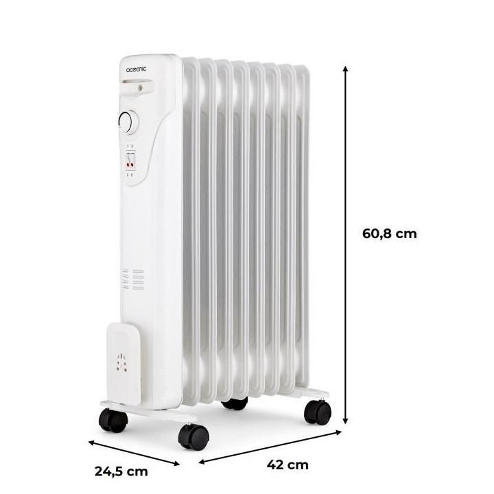 Radiateur bain d'huile électrique - 2000 Watts - OCEANIC - 3 puissanc