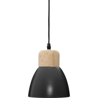 Suspension en métal et bois - E14 - 25 W - H. 19 cm - Noir