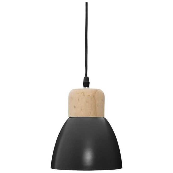 Suspension en métal et bois - E14 - 25 W - H. 19 cm - Noir