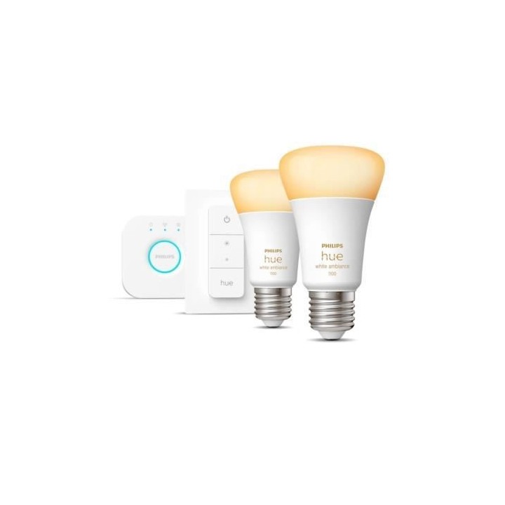 Kit démarrage ampoule LED connectée PHILIPS Hue White - 10,5W - Lot