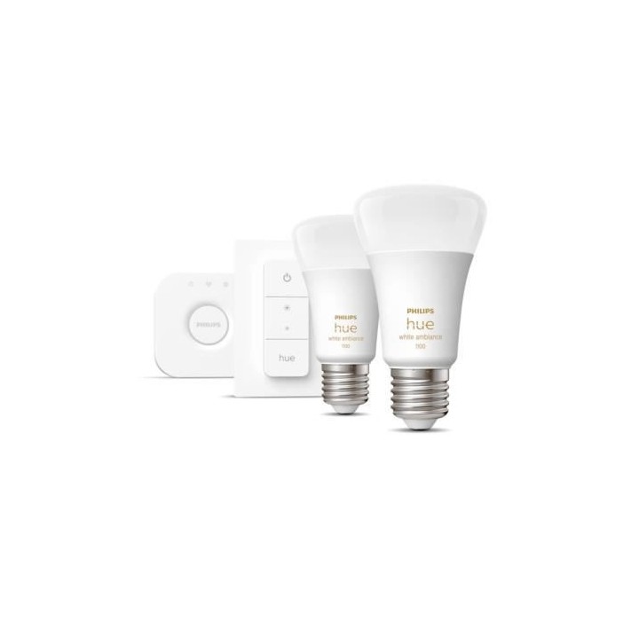 Kit démarrage ampoule LED connectée PHILIPS Hue White - 10,5W - Lot