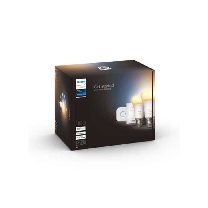 Kit démarrage ampoule LED connectée PHILIPS Hue White - 10,5W - Lot