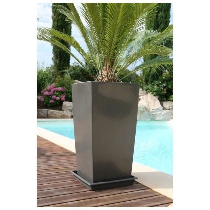 RIVIERA Pot de fleurs Nuance -Carré - 29 x 29 x H 52 cm - 32.6 L - Gr