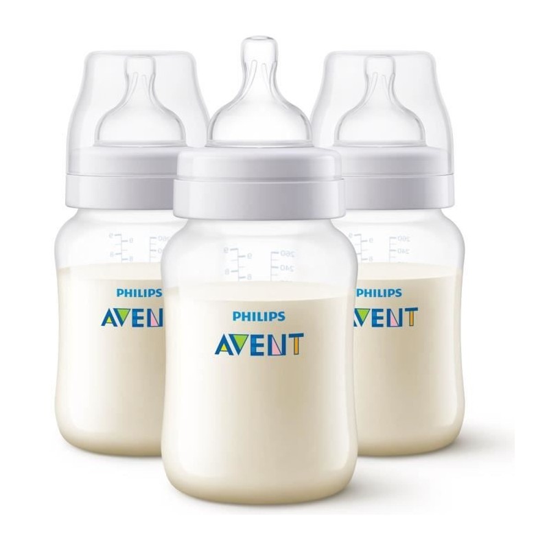 PHILIPS AVENT SCF813/37 Lot de 3 biberons Anti-colic Classic+ 1m+ - 260 ml