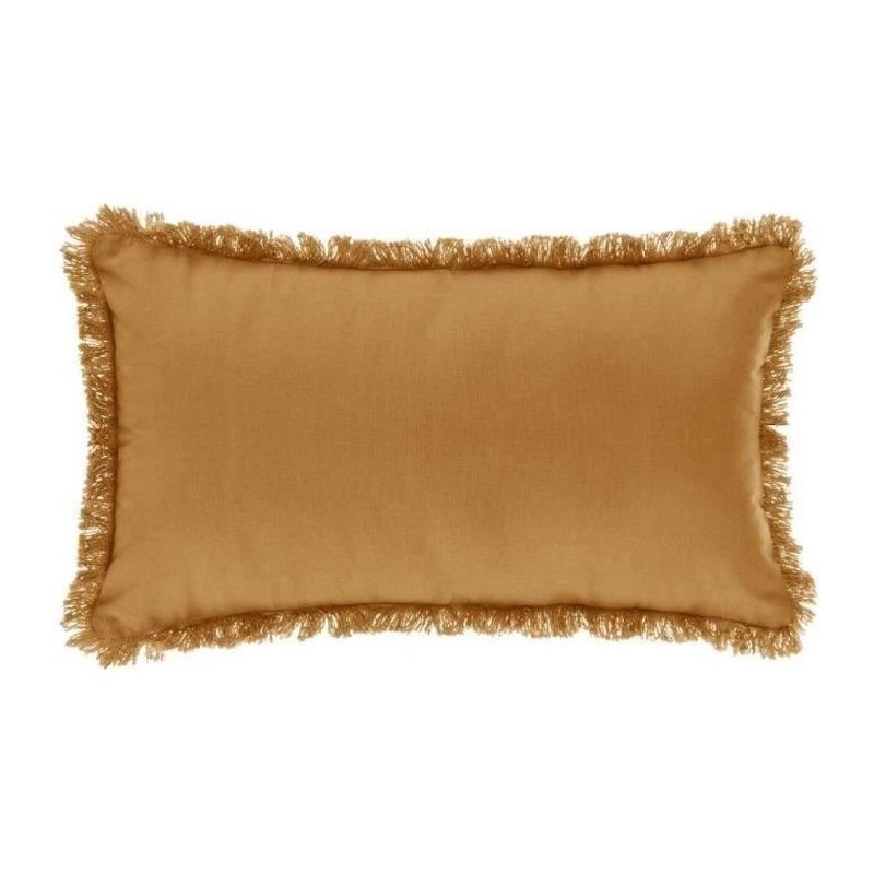 Coussin déhoussable avec contour frange - 30 x 50 cm - Ocre