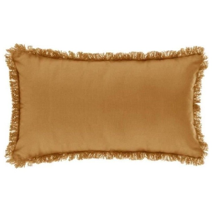 Coussin déhoussable avec contour frange - 30 x 50 cm - Ocre