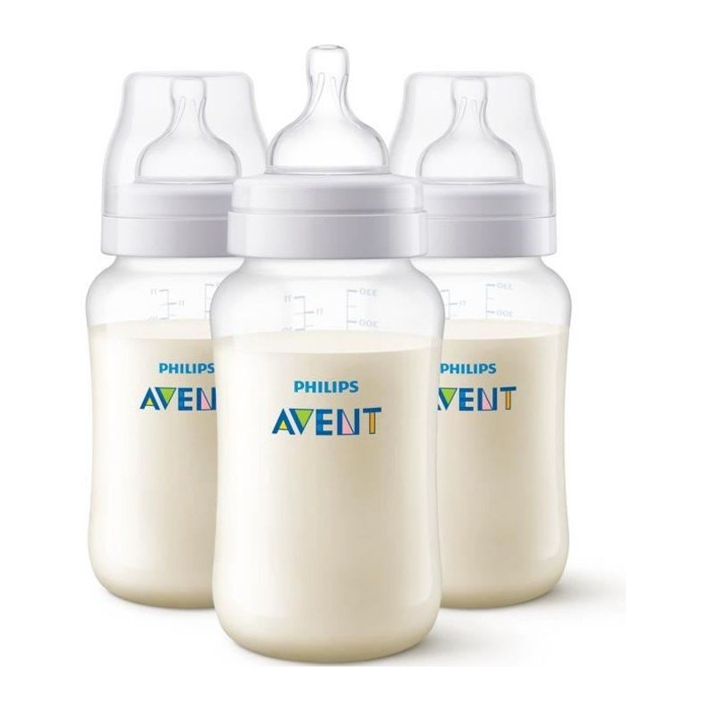 PHILIPS AVENT SCF816/37 Lot de 3 biberons Anti-Colic - 3 mois et+ - 330ml - débit moyen