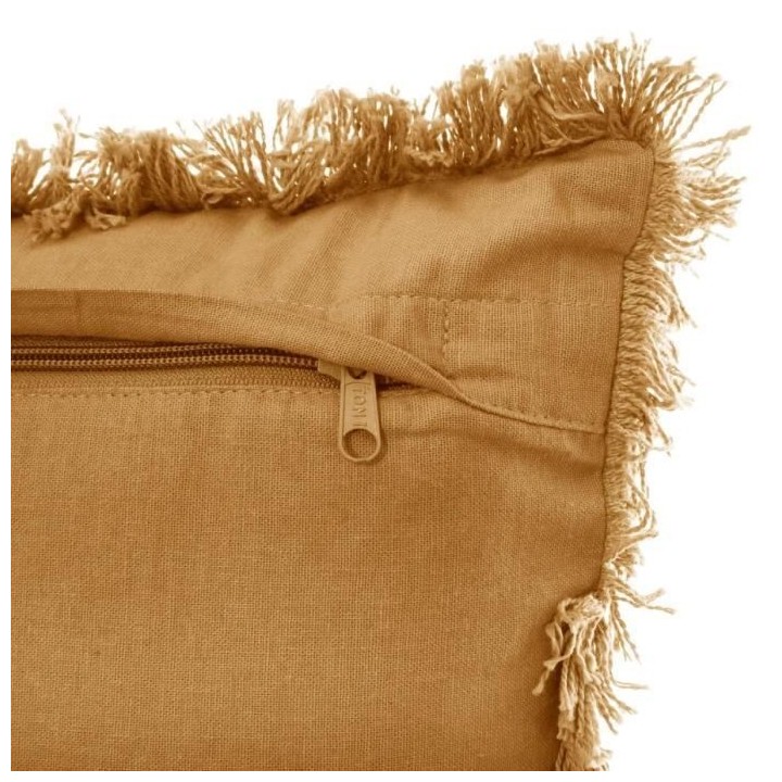 Coussin déhoussable avec contour frange - 30 x 50 cm - Ocre