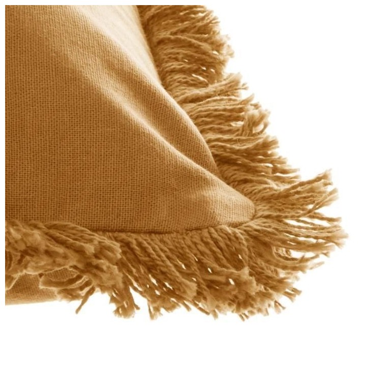 Coussin déhoussable avec contour frange - 30 x 50 cm - Ocre