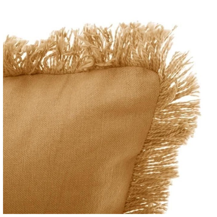 Coussin déhoussable avec contour frange - 30 x 50 cm - Ocre