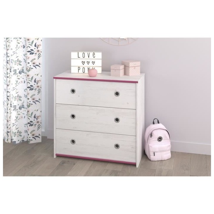 PARISOT Commode avec 3 tiroirs Smiley en aggloméré, revetu d'un déc