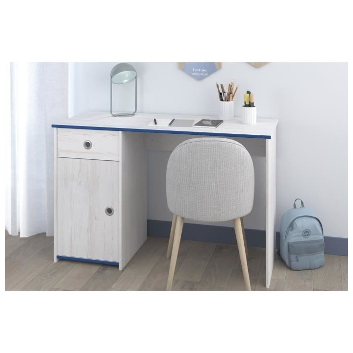 PARISOT Bureau enfant Décor pin memphis et rose ou bleu - L 121 cm -