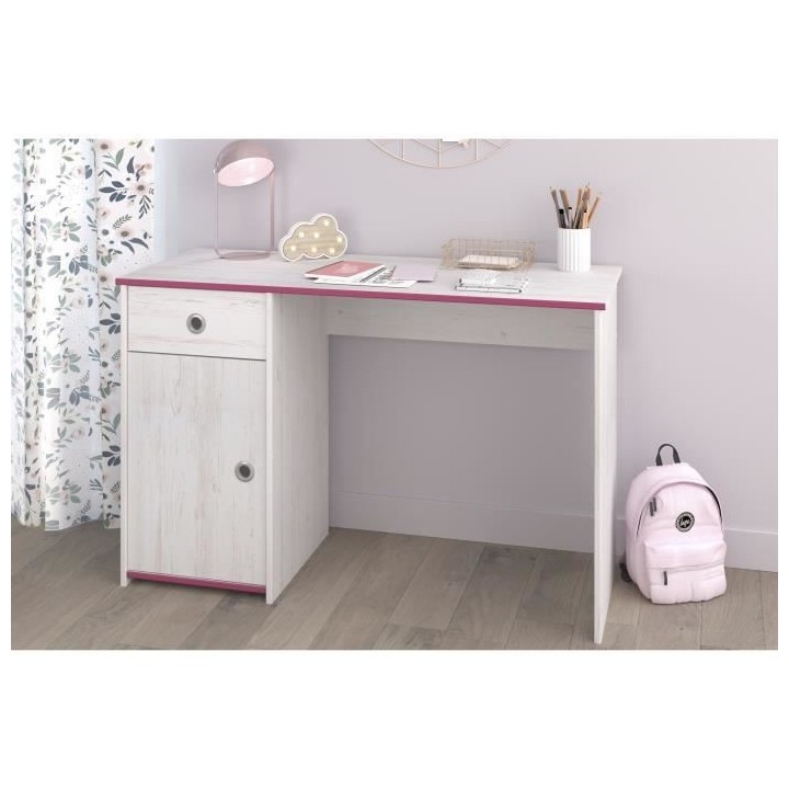PARISOT Bureau enfant Décor pin memphis et rose ou bleu - L 121 cm -