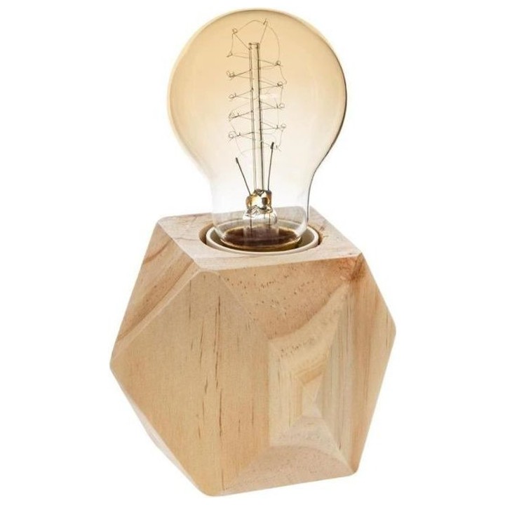 Lampe socle en bois - E27 - 25 W - H. 8 cm - Beige