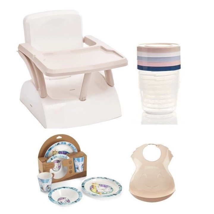 Rehausseur de chaise pour enfant + Boîtes de conservation + Coffret v