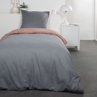 TODAY Parure de lit Coton 1 personne - 140x200 cm - Bicolore Gris et R