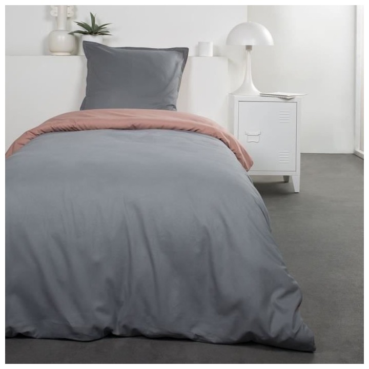 TODAY Parure de lit Coton 1 personne - 140x200 cm - Bicolore Gris et R
