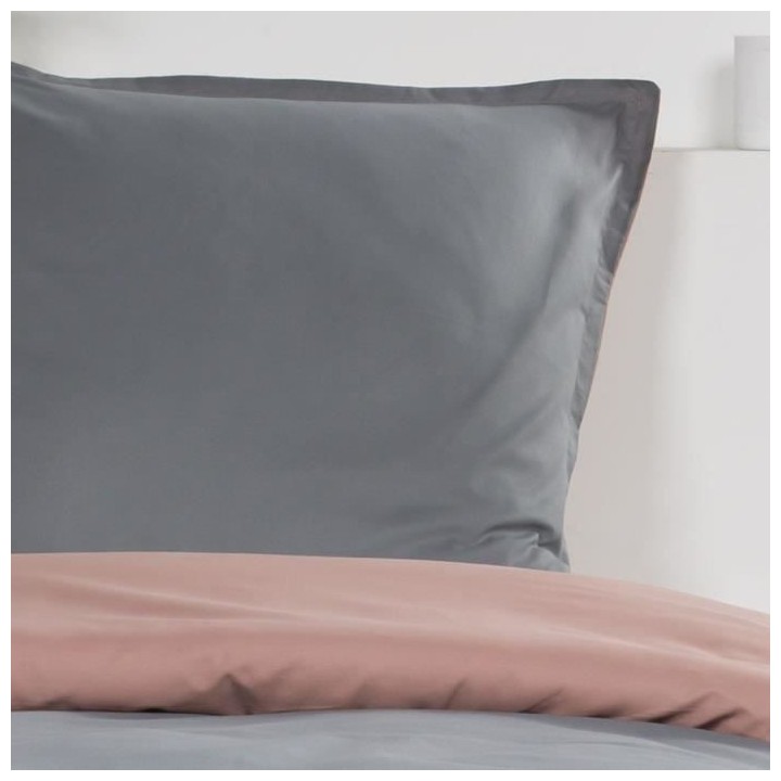TODAY Parure de lit Coton 1 personne - 140x200 cm - Bicolore Gris et R