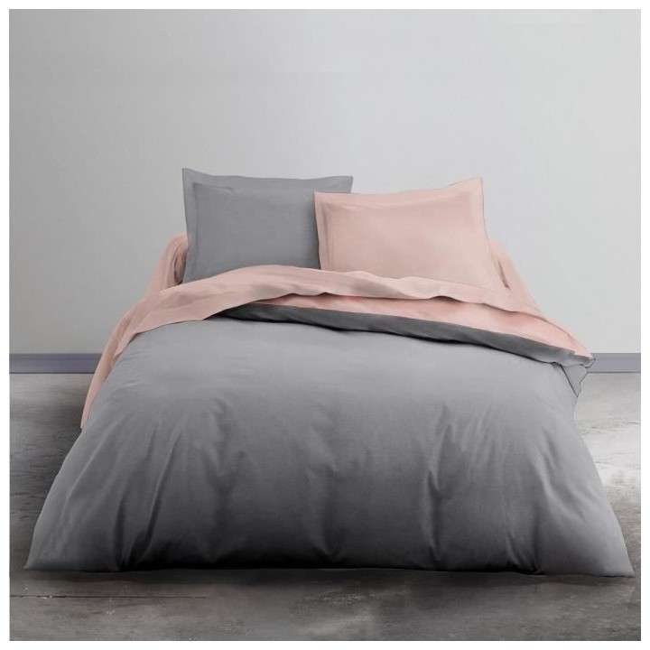 TODAY Parure de lit Coton 1 personne - 140x200 cm - Bicolore Gris et R