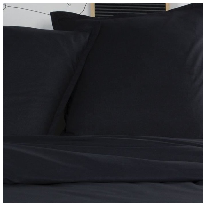 TODAY Parure de lit Coton 2 personnes - 200x200 cm - Uni Noir Sacha