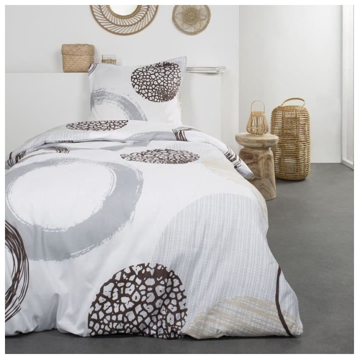 TODAY Parure de lit Coton 1 personne - 140x200 cm - Imprimé Blanc Axe