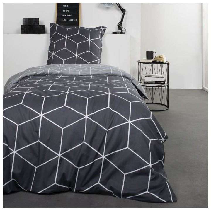 TODAY Malo Parure de lit Coton 1 personne - 140 x 200 cm - Imprimé Gr