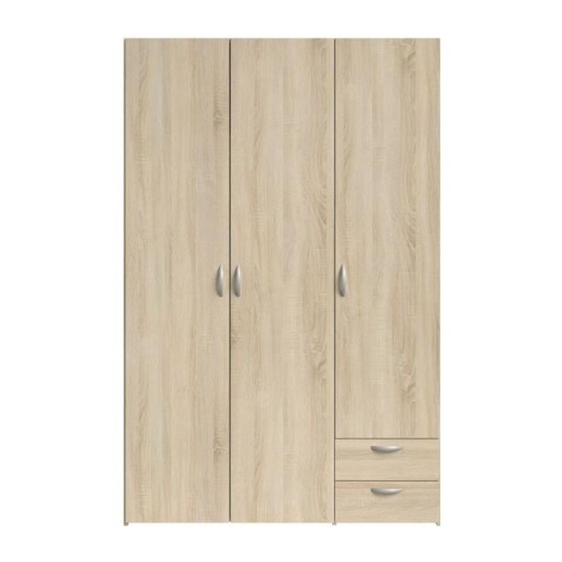 PARISOT Armoire 3 portes battantes + 2 tiroirs - Décor chene - L 120 x P 51 x H 185 cm - VARIA