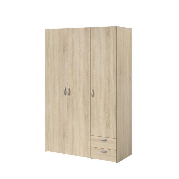 PARISOT Armoire 3 portes battantes + 2 tiroirs - Décor chene - L 120