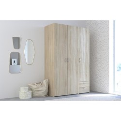 PARISOT Armoire 3 portes battantes + 2 tiroirs - Décor chene - L 120 x P 51 x H 185 cm - VARIA