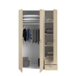 PARISOT Armoire 3 portes battantes + 2 tiroirs - Décor chene - L 120 x P 51 x H 185 cm - VARIA