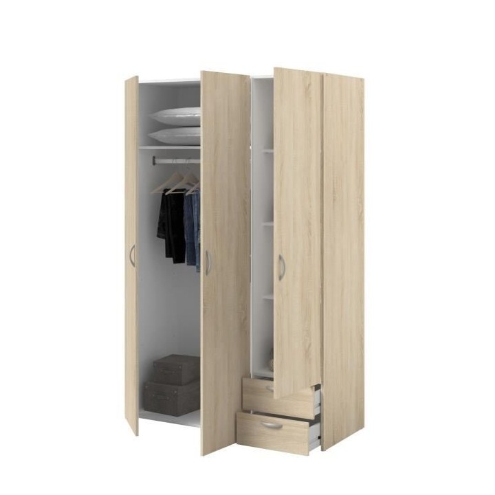 PARISOT Armoire 3 portes battantes + 2 tiroirs - Décor chene - L 120