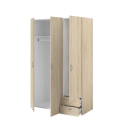 PARISOT Armoire 3 portes battantes + 2 tiroirs - Décor chene - L 120 x P 51 x H 185 cm - VARIA