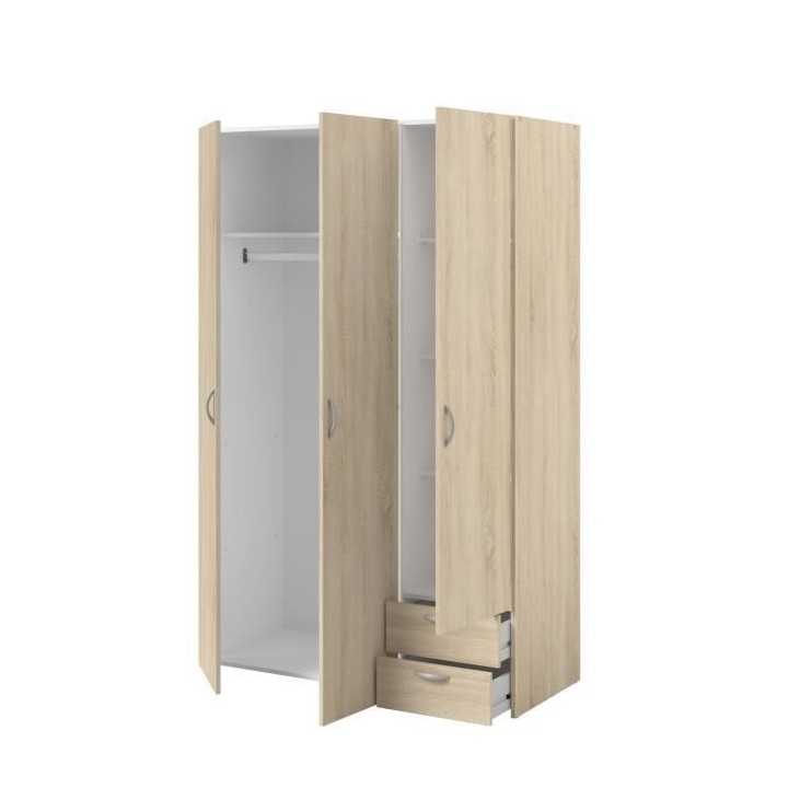 PARISOT Armoire 3 portes battantes + 2 tiroirs - Décor chene - L 120