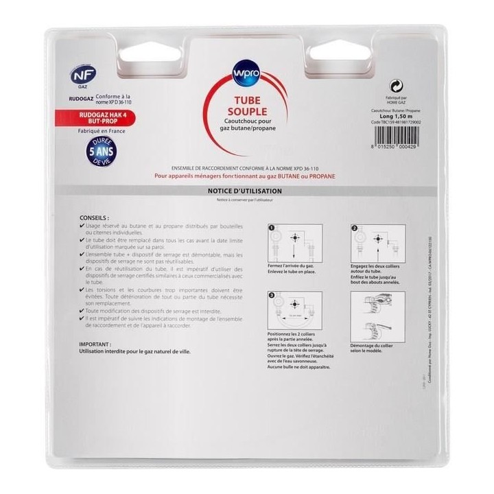 WPRO TBC159 Tuyau gaz - caoutchouc Butane/Propane - 5 ans