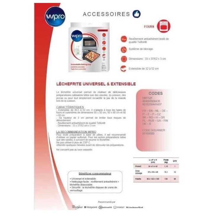 WPRO UBT521 leche frite extensible