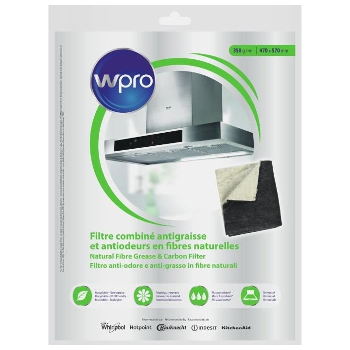 WPRO NCF351 Filtre combiné antigraisses/antiodeurs 470 X 570 mm