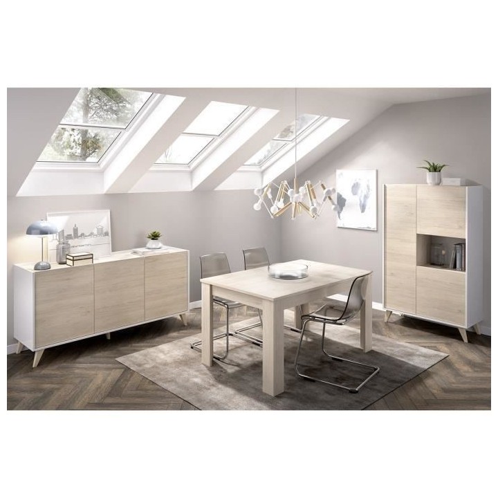 Salle a manger complete avec Enfilade + Vitrine + Table - Mélamine D