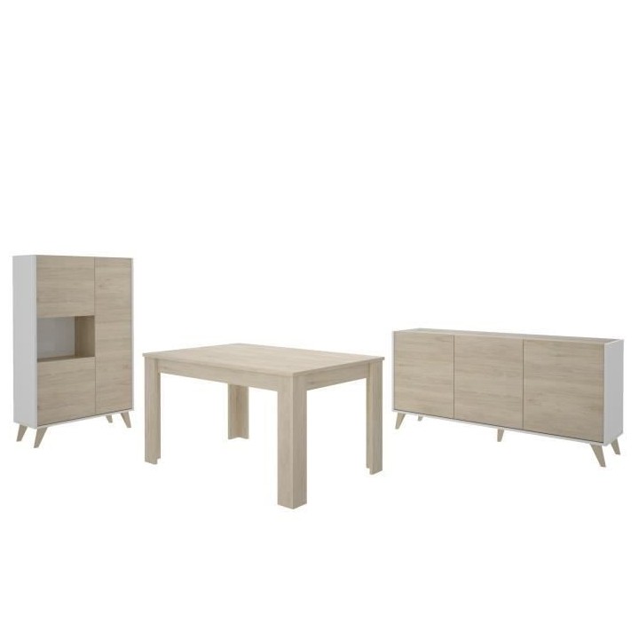 Salle a manger complete avec Enfilade + Vitrine + Table - Mélamine D